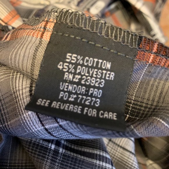 NWT Work 'N Sport XL Cotton Blend Grey and Orange Plaid Short Sleeve Shirt - Picture 3 of 6